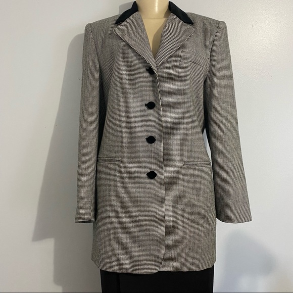 Vintage Lord & Taylor Wool Oversized Houndstooth Velvet Blazer Womens Size 6 - Picture 2 of 10